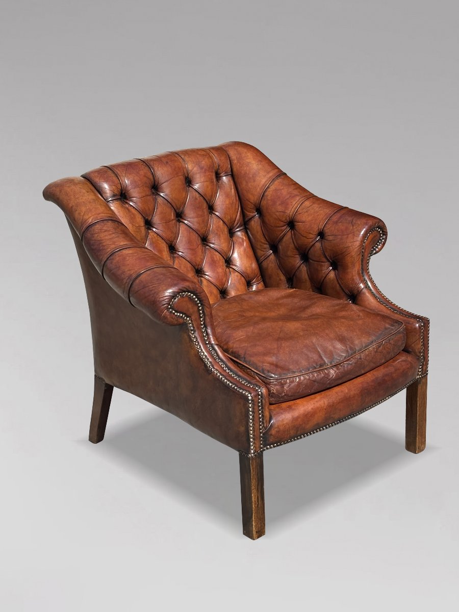 19th-century Victorian Period Brown Leather Club Armchair-photo-4