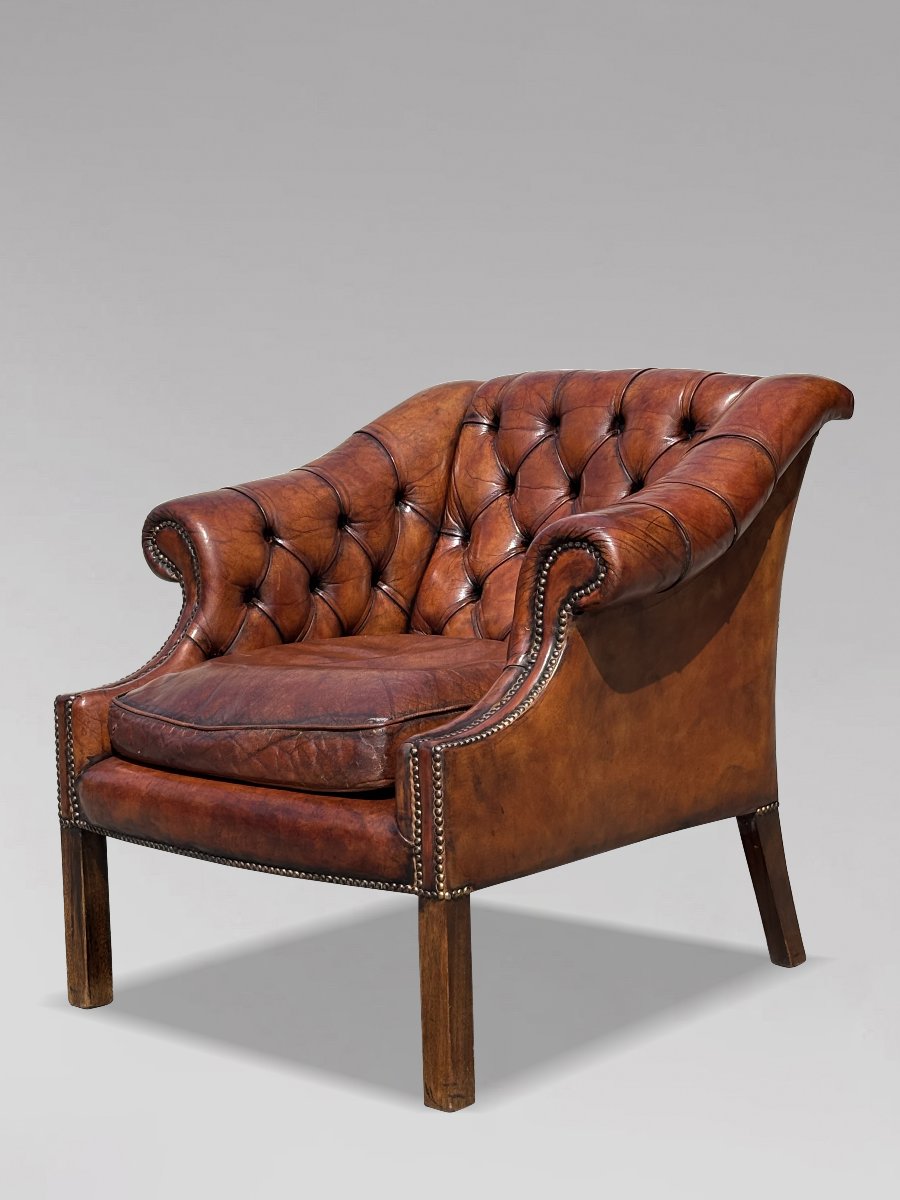 19th-century Victorian Period Brown Leather Club Armchair-photo-6