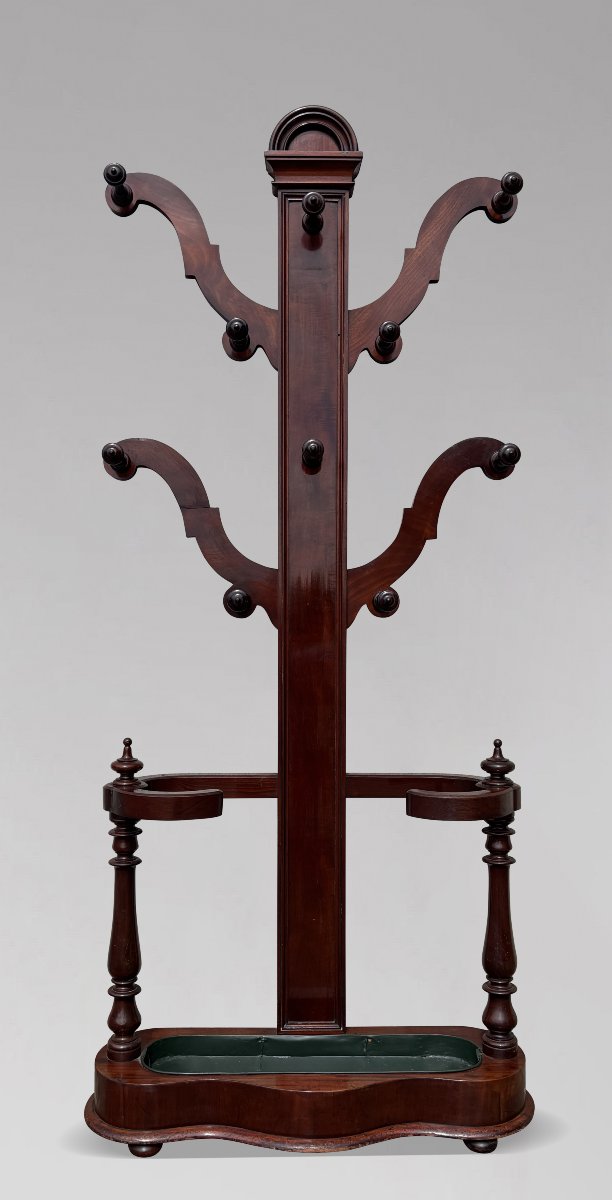 19th-century Victorian-period Mahogany Coat Rack And Hall Stand