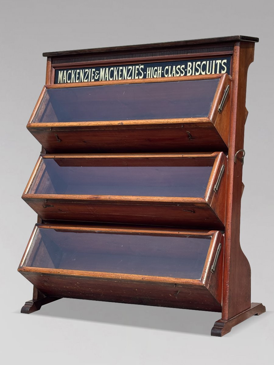 19ème Siècle, Vitrine de Magasin Victorienne en Acajou pour Biscuits Mackenzie-photo-2