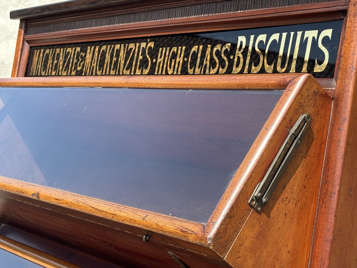 19ème Siècle, Vitrine de Magasin Victorienne en Acajou pour Biscuits Mackenzie-photo-7