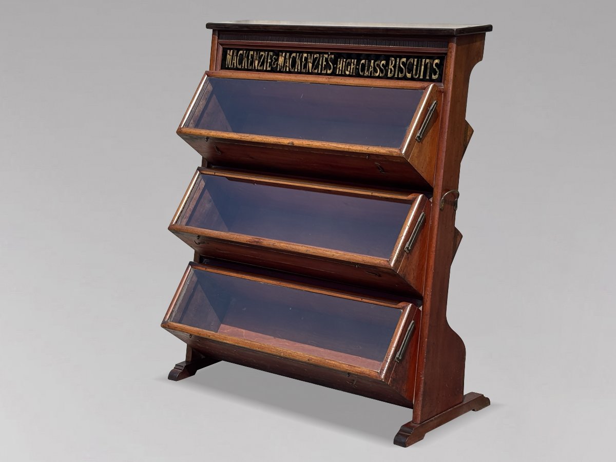 19ème Siècle, Vitrine de Magasin Victorienne en Acajou pour Biscuits Mackenzie