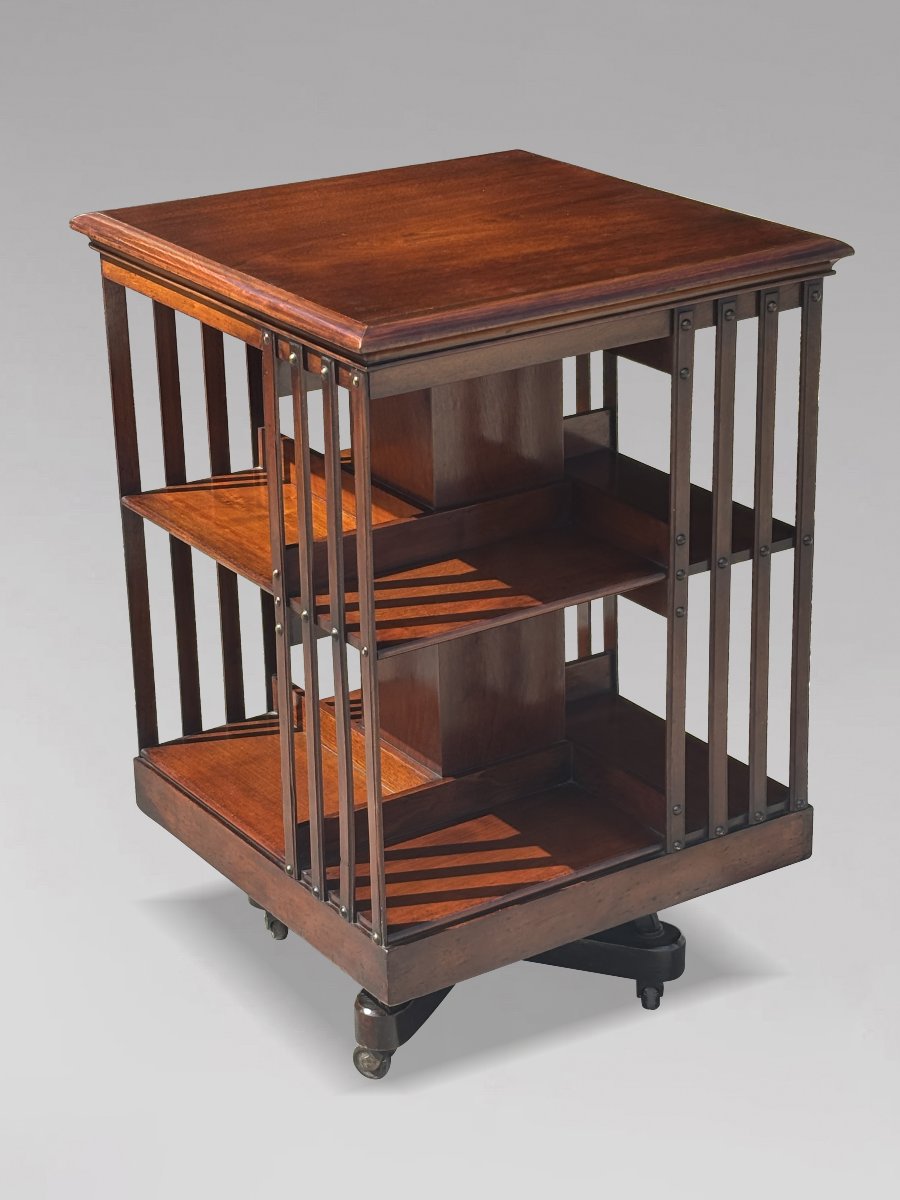 19th-century Victorian Period Mahogany Revolving Bookcase-photo-2