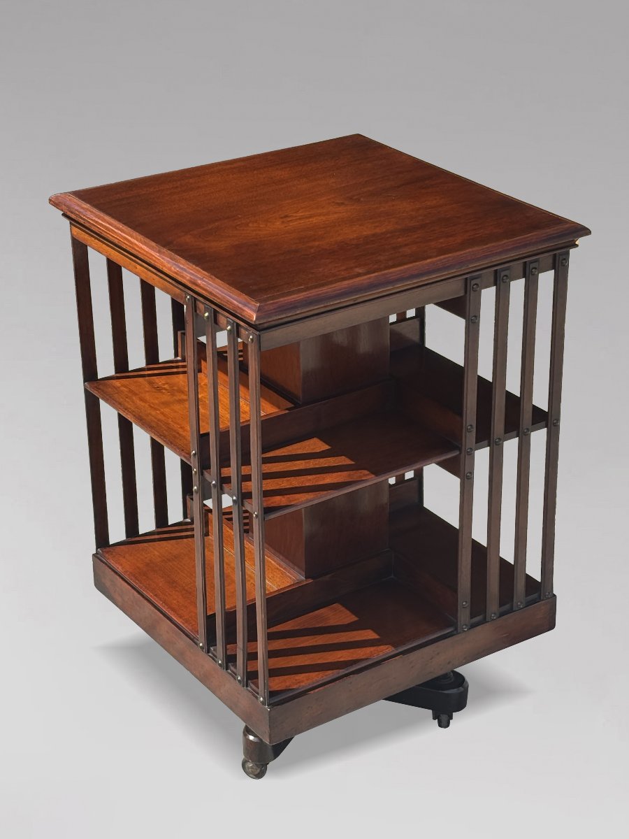 19th-century Victorian Period Mahogany Revolving Bookcase-photo-3