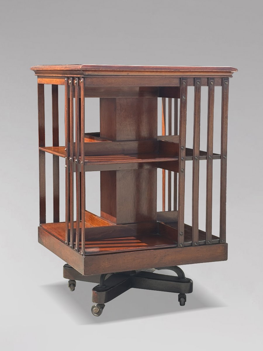 19th-century Victorian Period Mahogany Revolving Bookcase-photo-1