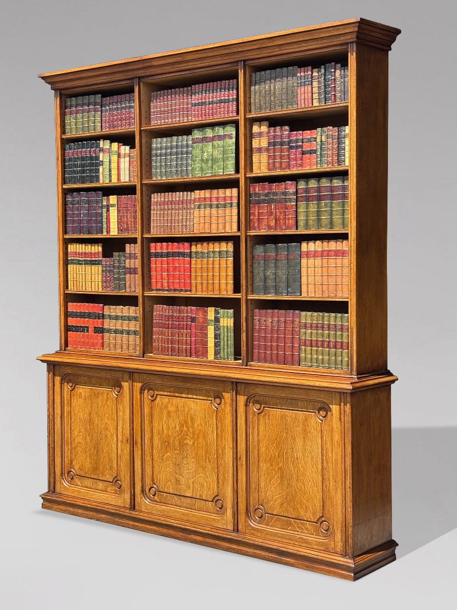 19th-century French Oak Tall Open Library Bookcase-photo-2
