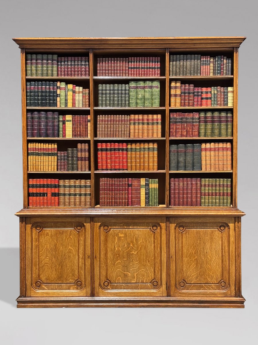 19th-century French Oak Tall Open Library Bookcase-photo-3