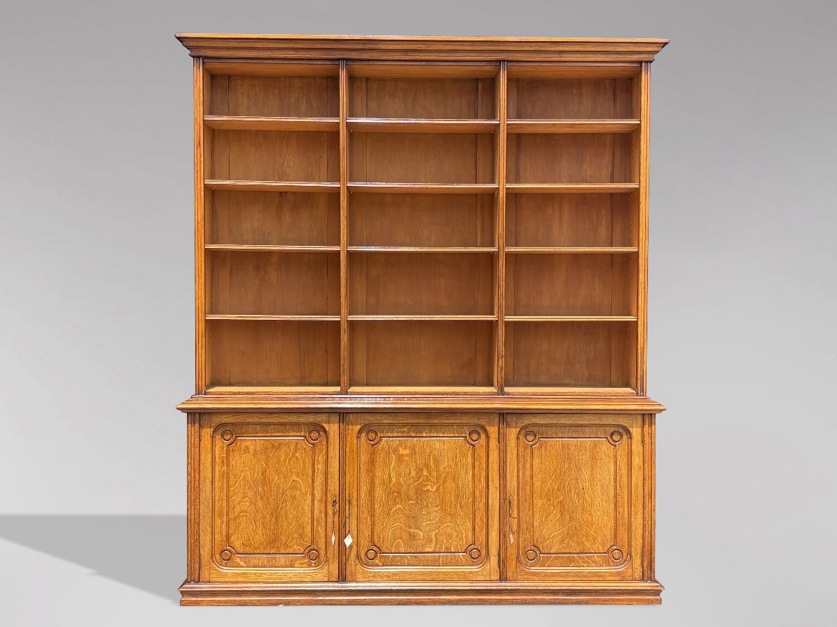 19th-century French Oak Tall Open Library Bookcase-photo-4