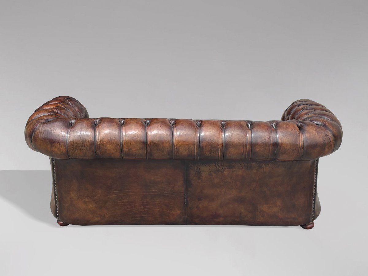 19ème Siècle, Chesterfield Victorien 3-Places en Cuir Marron-photo-5