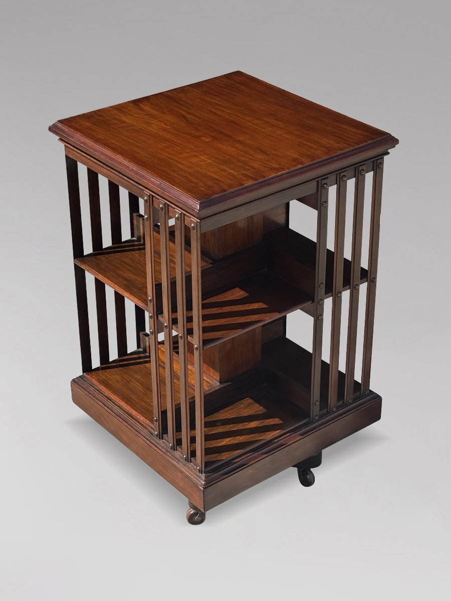 19th-century Victorian Period Mahogany Revolving Bookcase-photo-3