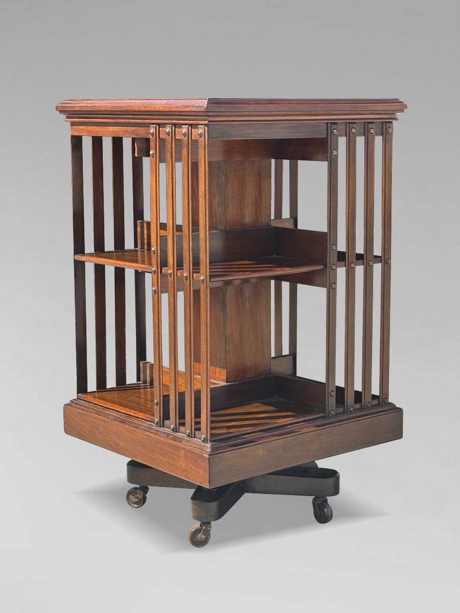 19th-century Victorian Period Mahogany Revolving Bookcase-photo-1