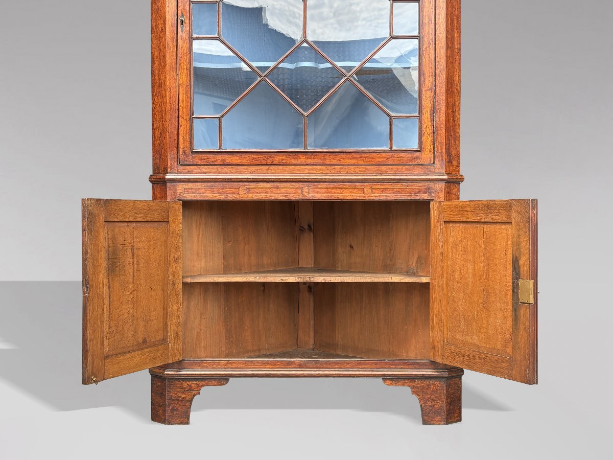 18ème Siècle, Armoire d’Angle en Chêne Marqueté, Époque George III-photo-3