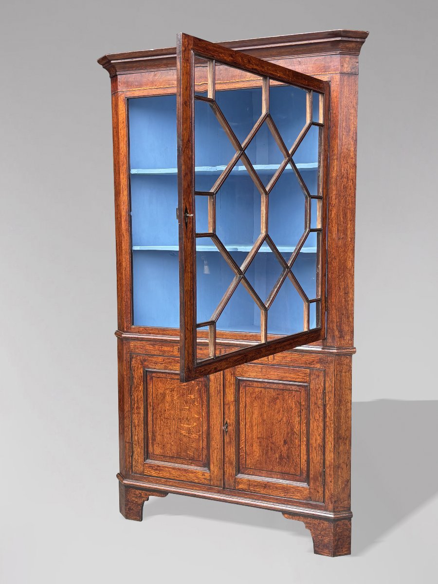 18ème Siècle, Armoire d’Angle en Chêne Marqueté, Époque George III-photo-6