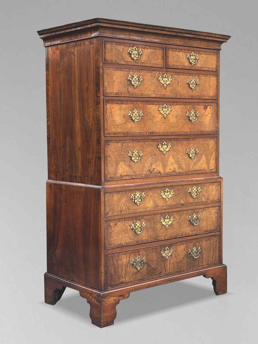 18ème Siècle, Commode Tallboy en Ronce de Noyer, Èpoque George II-photo-2