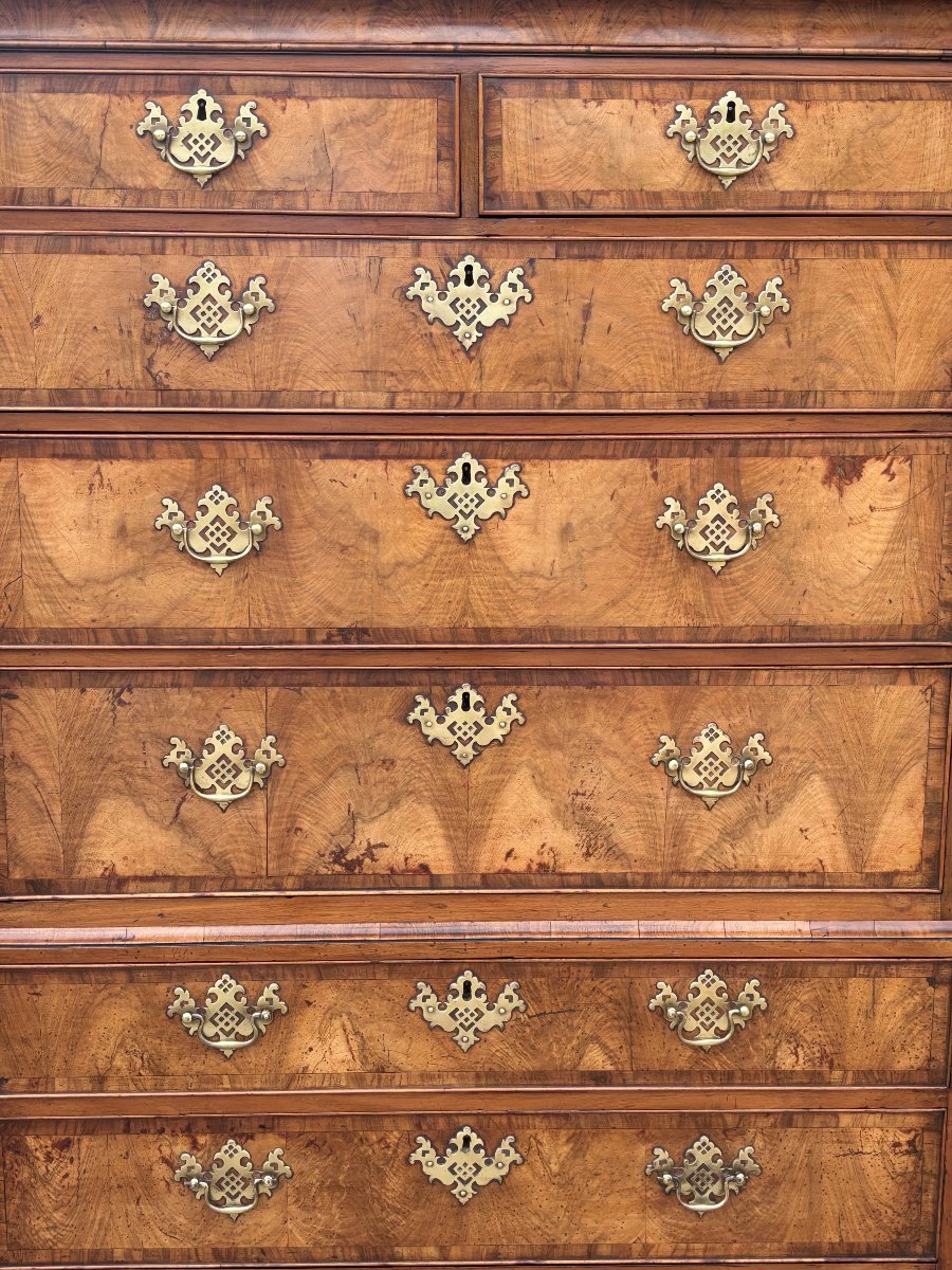 18ème Siècle, Commode Tallboy en Ronce de Noyer, Èpoque George II-photo-3