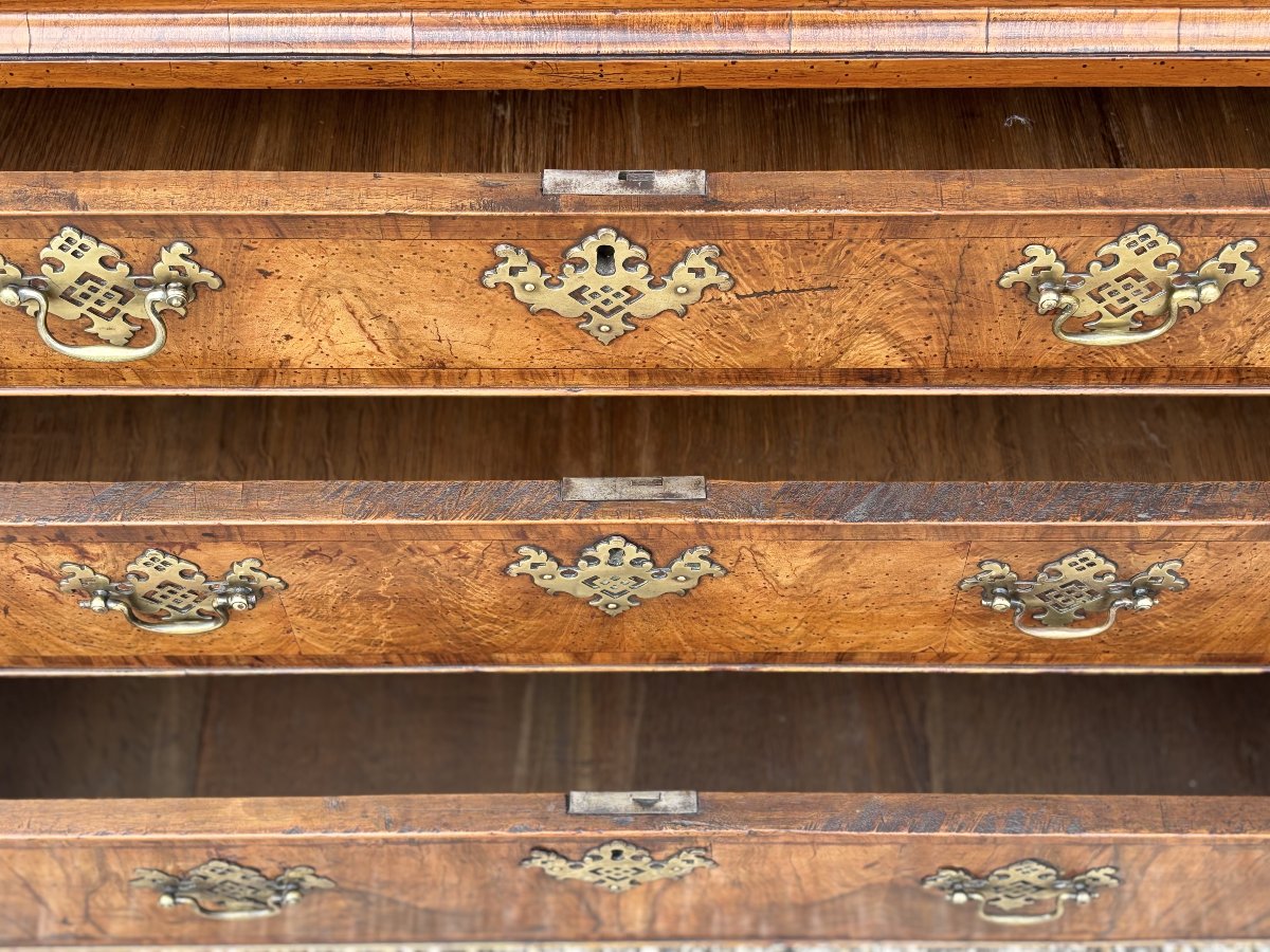 18ème Siècle, Commode Tallboy en Ronce de Noyer, Èpoque George II-photo-1