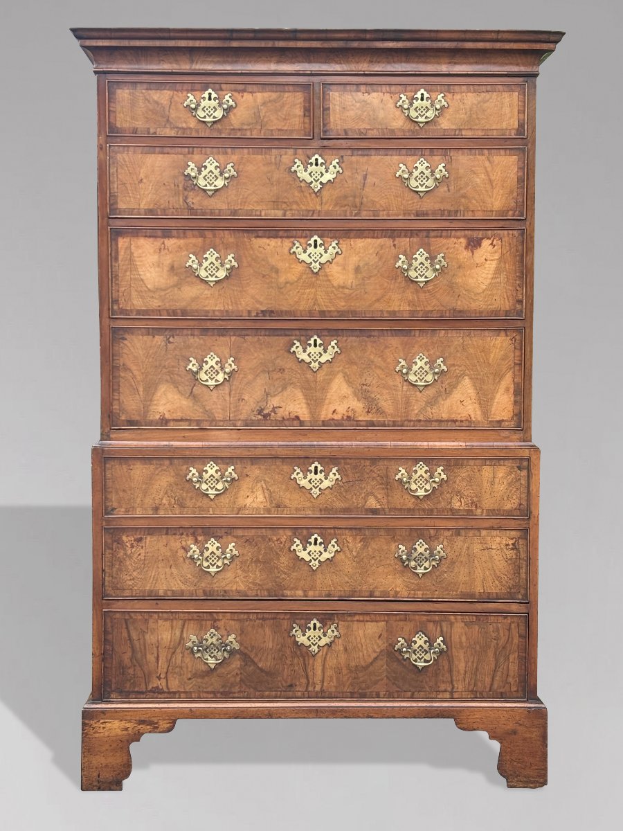 18ème Siècle, Commode Tallboy en Ronce de Noyer, Èpoque George II