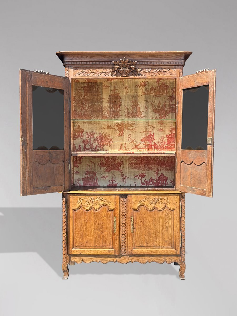 18ème Siècle, Buffet Deux Corps Vitrine en Chêne, Époque Louis XV-photo-3