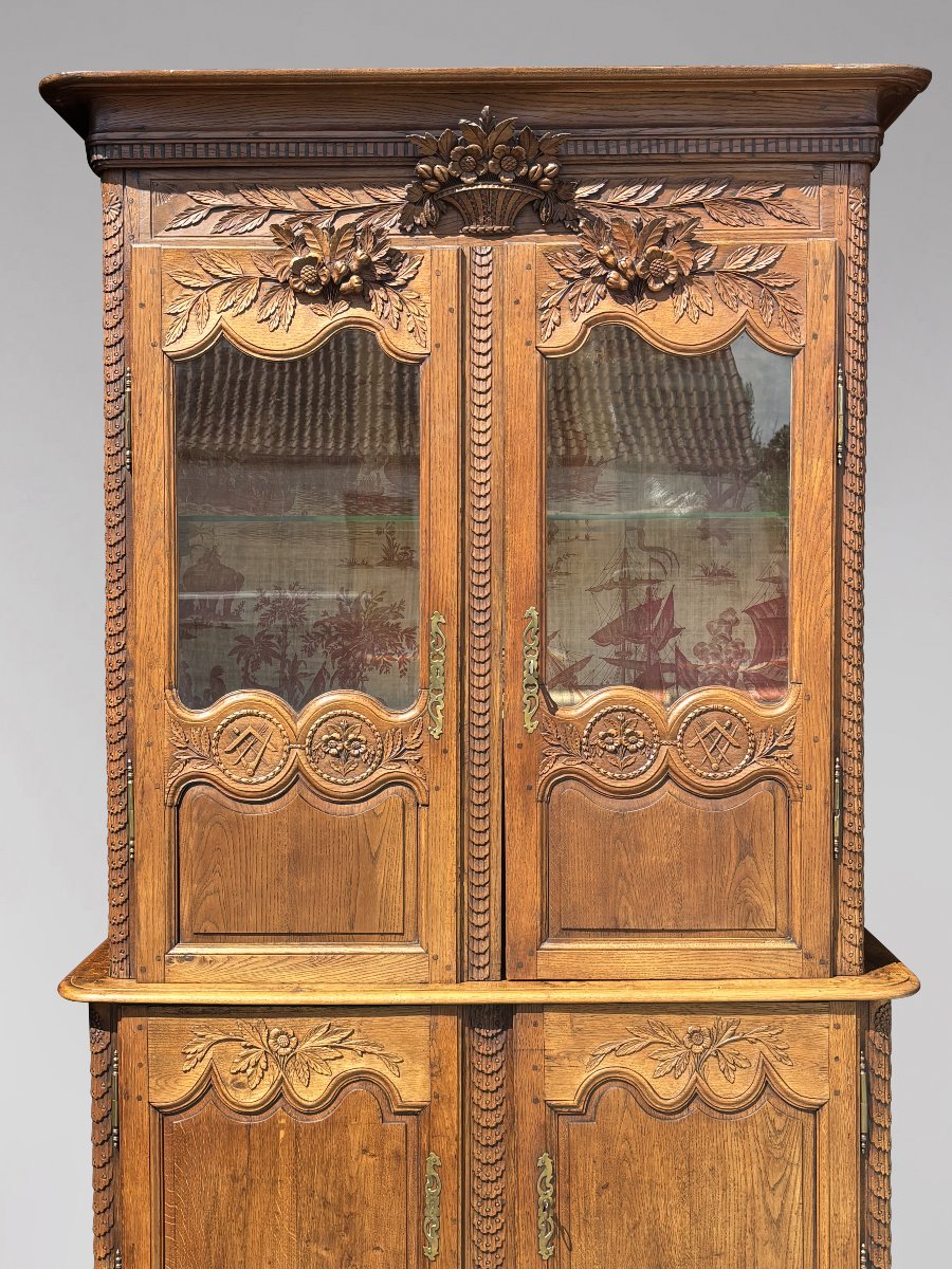 18ème Siècle, Buffet Deux Corps Vitrine en Chêne, Époque Louis XV-photo-4