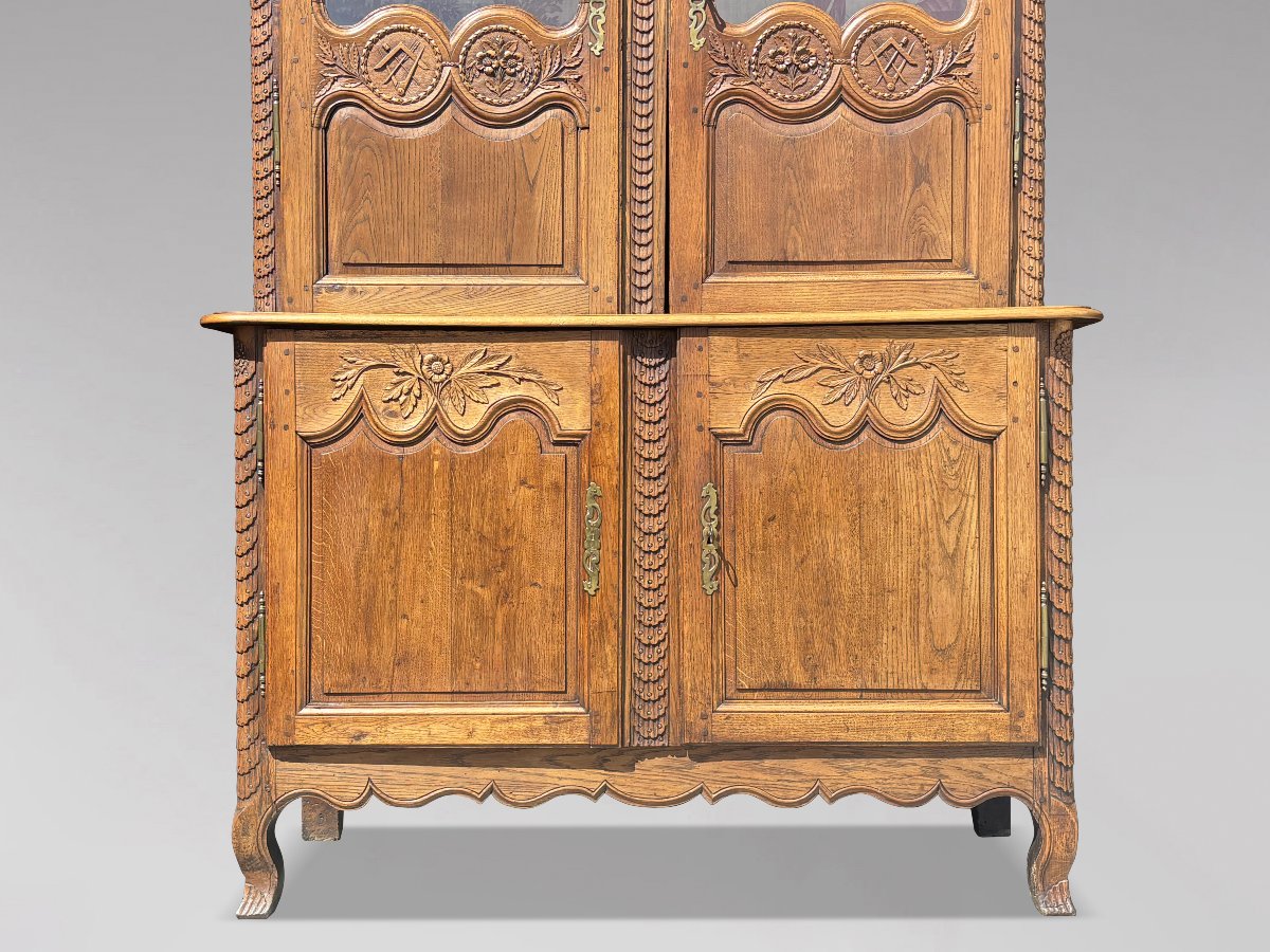 18ème Siècle, Buffet Deux Corps Vitrine en Chêne, Époque Louis XV-photo-1