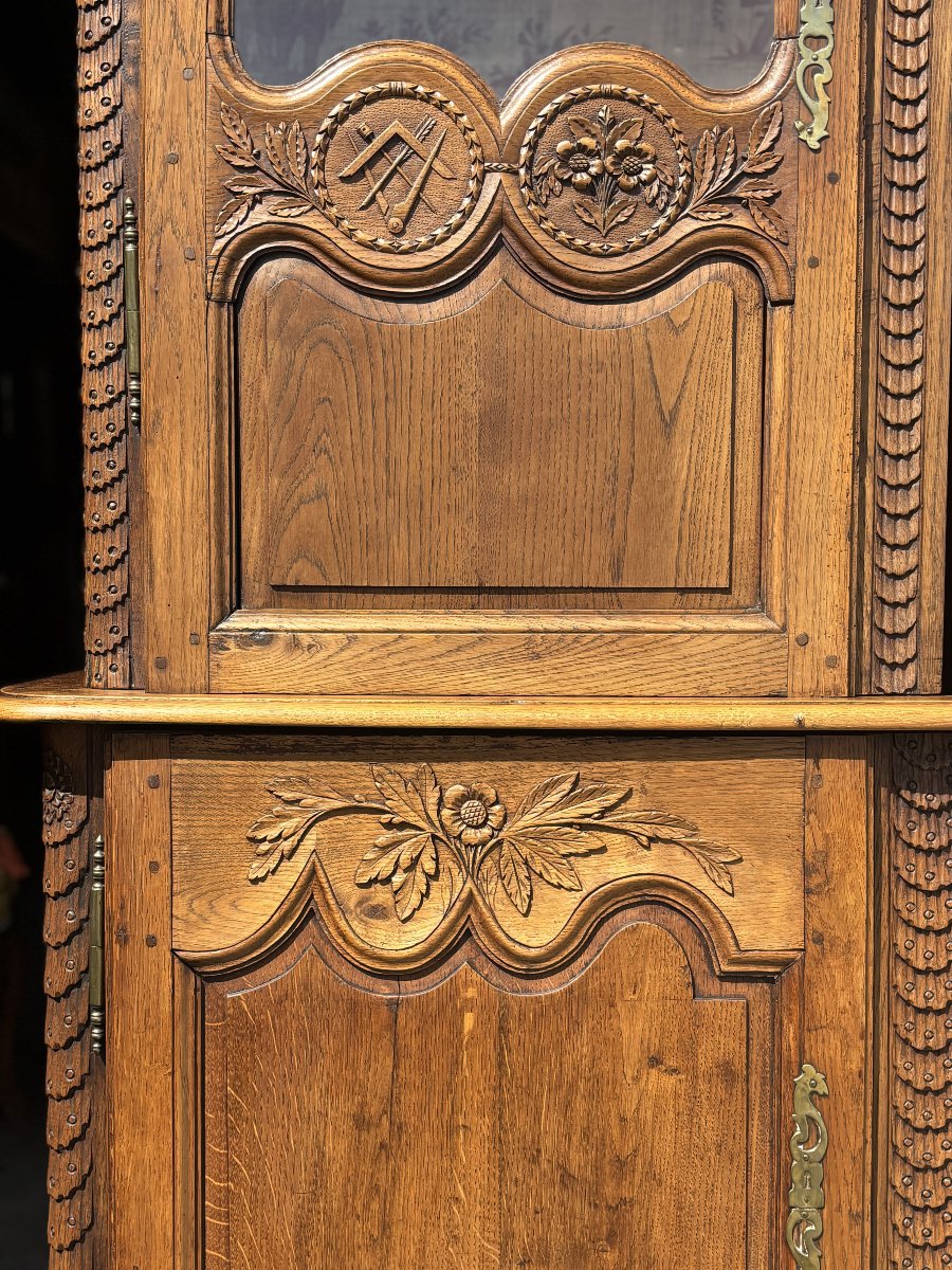 18ème Siècle, Buffet Deux Corps Vitrine en Chêne, Époque Louis XV-photo-6