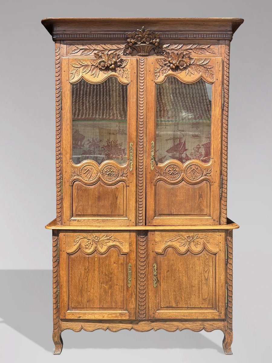 18ème Siècle, Buffet Deux Corps Vitrine en Chêne, Époque Louis XV