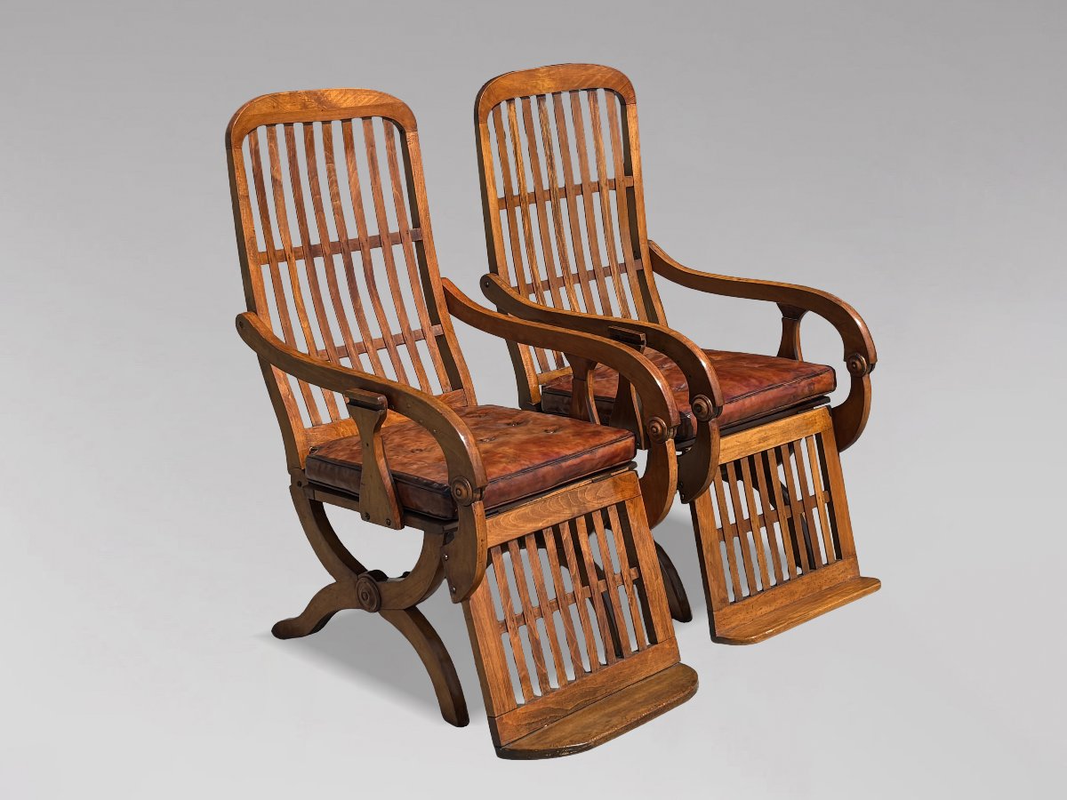 19ème Siècle, Paire de Fauteuils Inclinables en Noyer, Époque Victorienne-photo-2