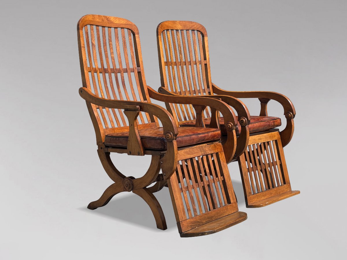 19ème Siècle, Paire de Fauteuils Inclinables en Noyer, Époque Victorienne-photo-1