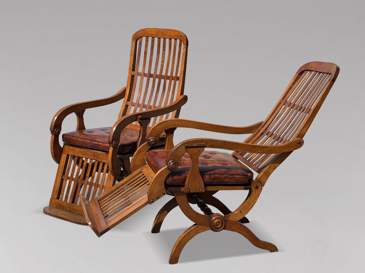 19ème Siècle, Paire de Fauteuils Inclinables en Noyer, Époque Victorienne