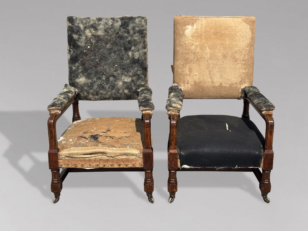 19ème Siècle, Paire de Fauteuils Gothiques en Chêne, Époque Victorienne-photo-2