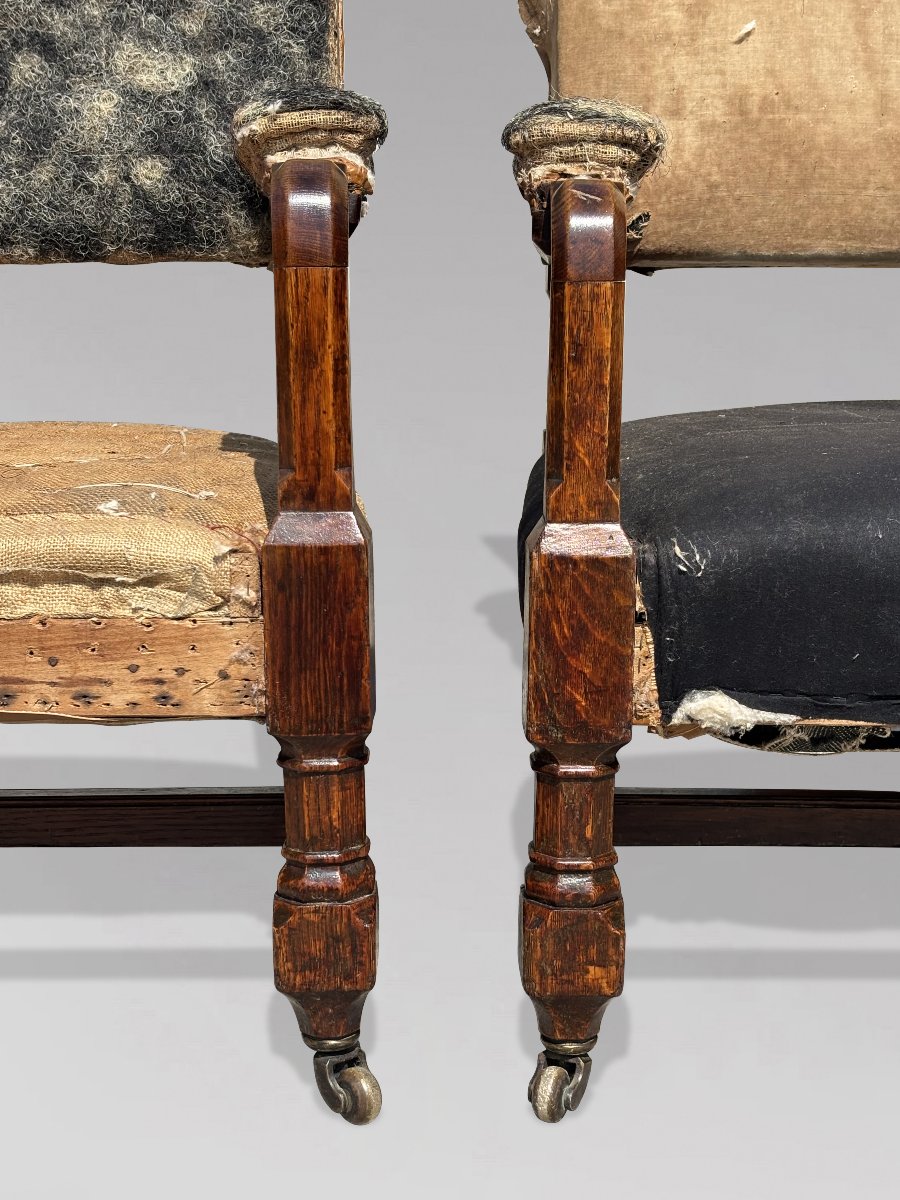 19ème Siècle, Paire de Fauteuils Gothiques en Chêne, Époque Victorienne-photo-6