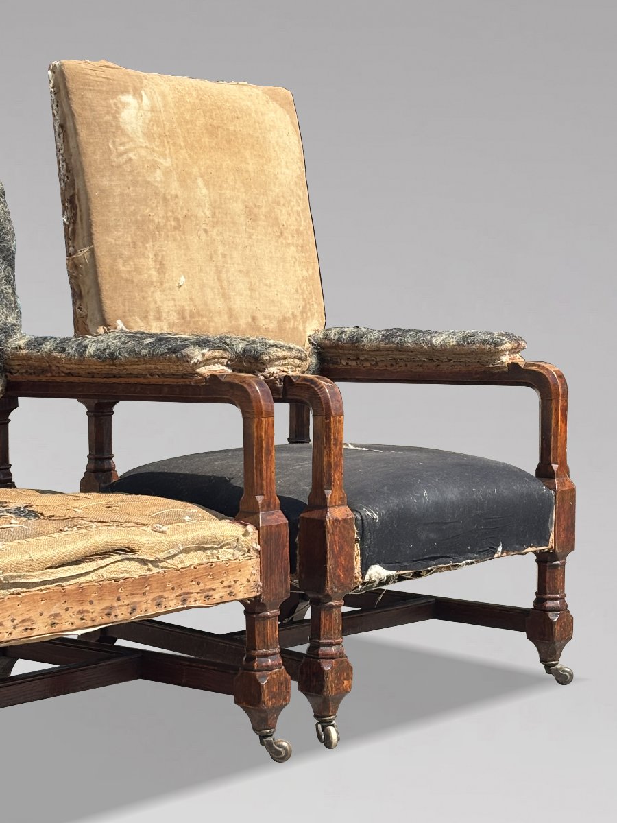 19ème Siècle, Paire de Fauteuils Gothiques en Chêne, Époque Victorienne-photo-8