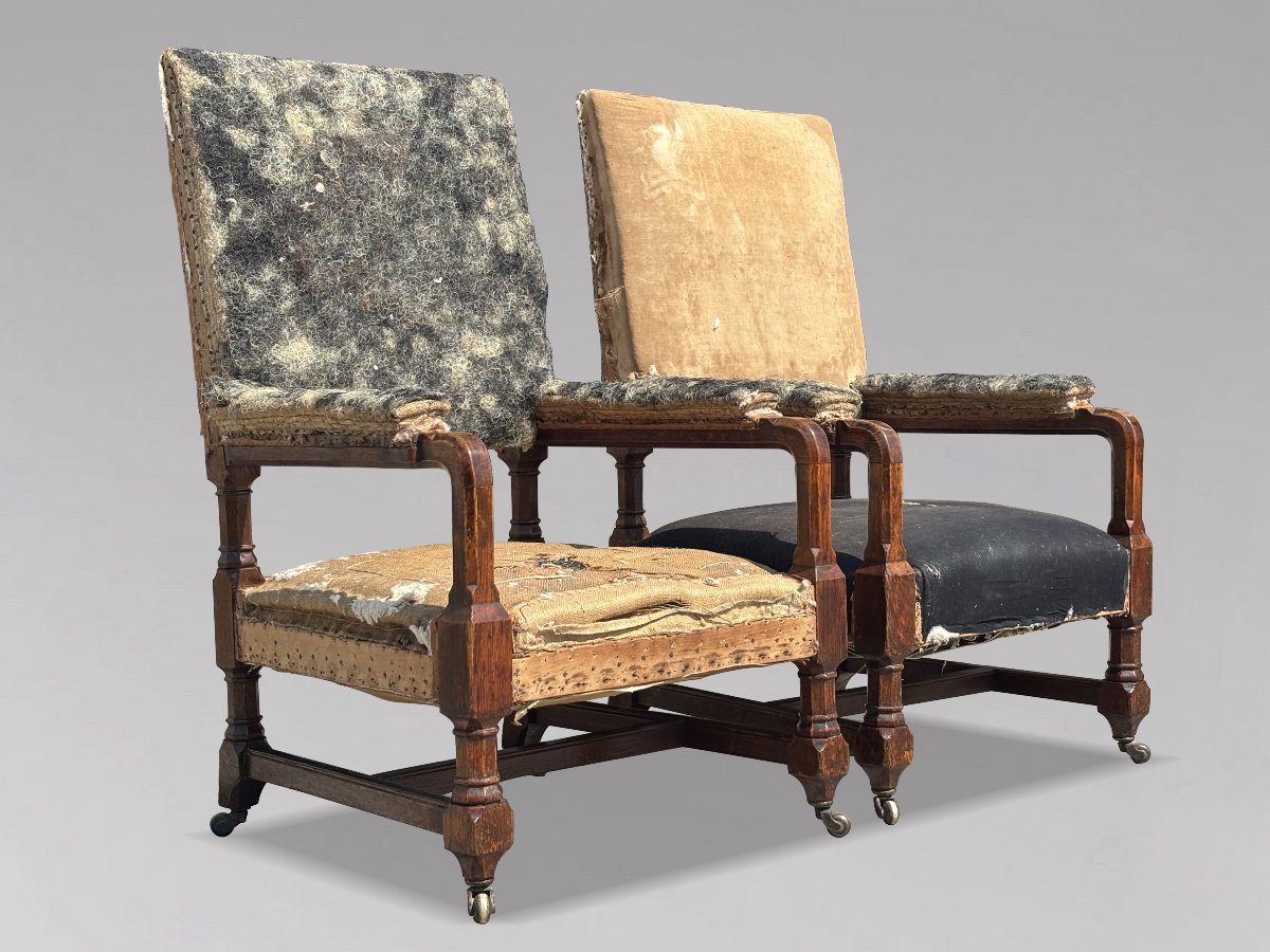19ème Siècle, Paire de Fauteuils Gothiques en Chêne, Époque Victorienne