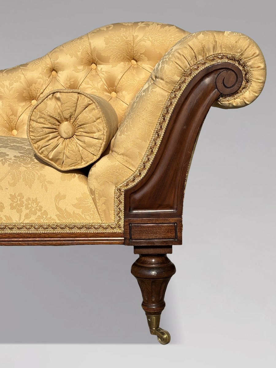 19th-century Regency-period Mahogany Upholstered Chaise Longue-photo-4