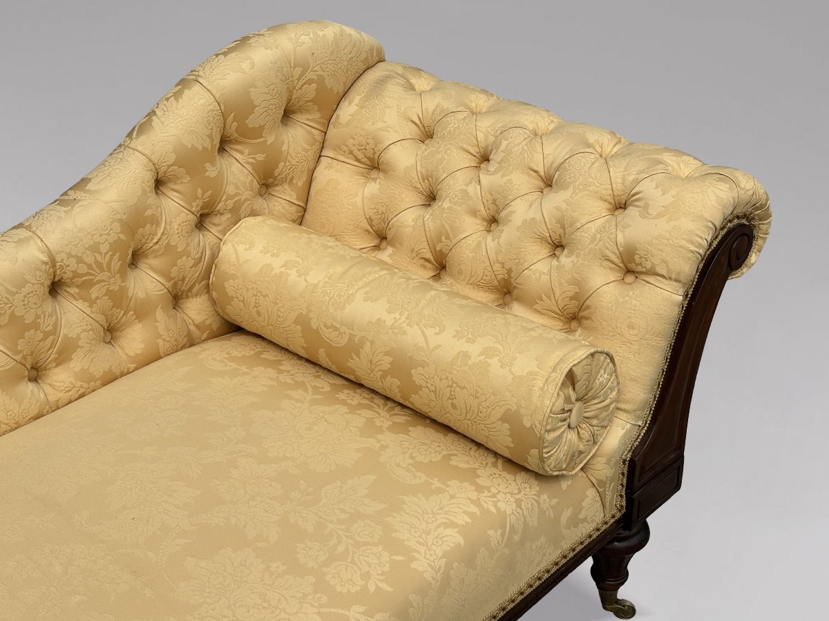 19th-century Regency-period Mahogany Upholstered Chaise Longue-photo-3