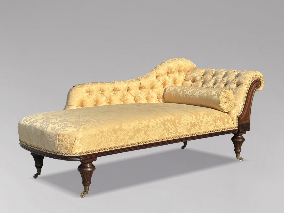 19th-century Regency-period Mahogany Upholstered Chaise Longue-photo-5
