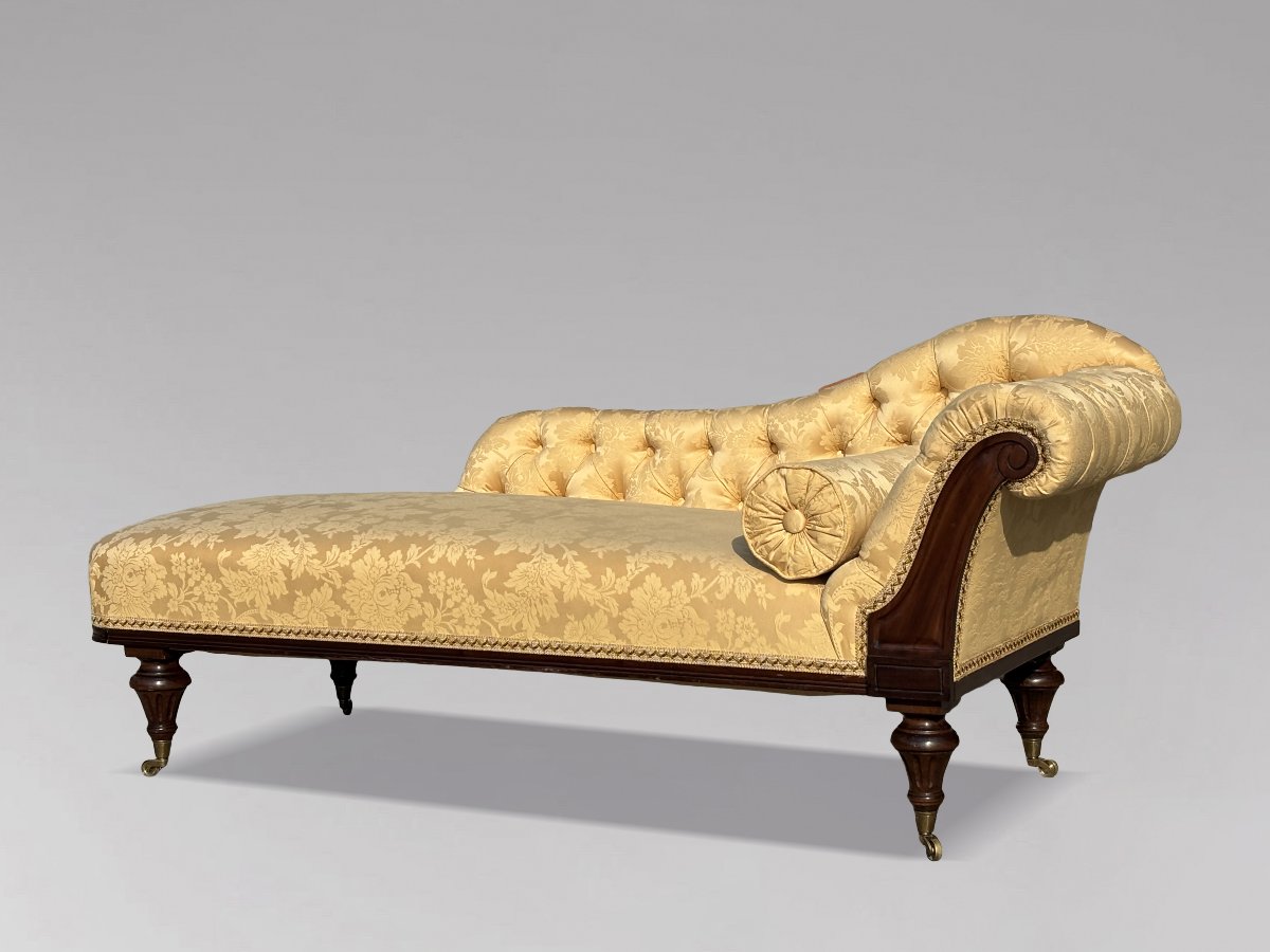 19th-century Regency-period Mahogany Upholstered Chaise Longue