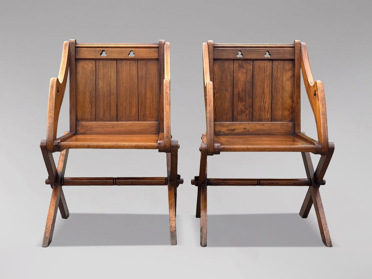 Pair Of 19th-century Victorian-period Pitch Pine Glastonbury Armchairs-photo-6