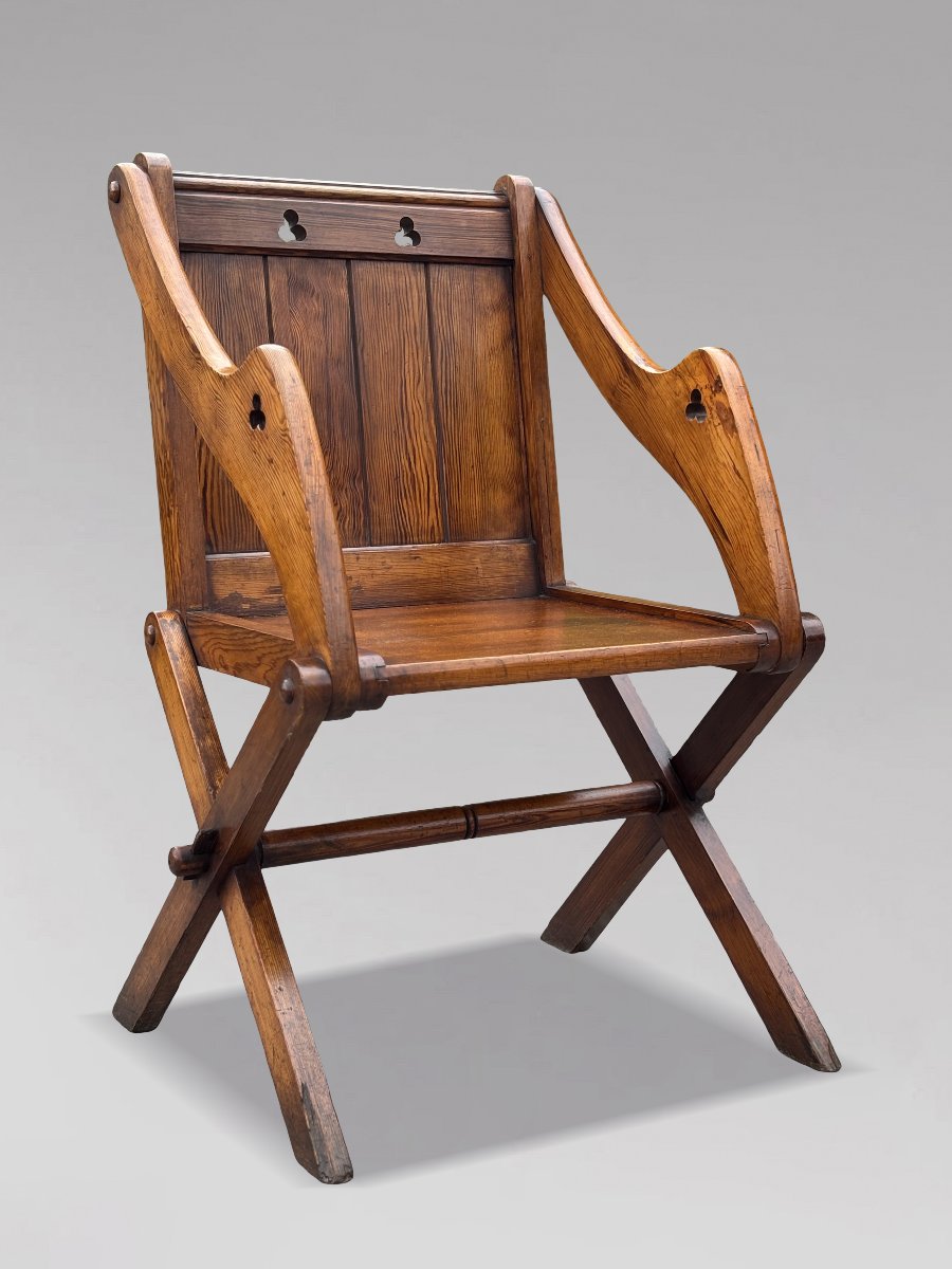 Pair Of 19th-century Victorian-period Pitch Pine Glastonbury Armchairs-photo-8