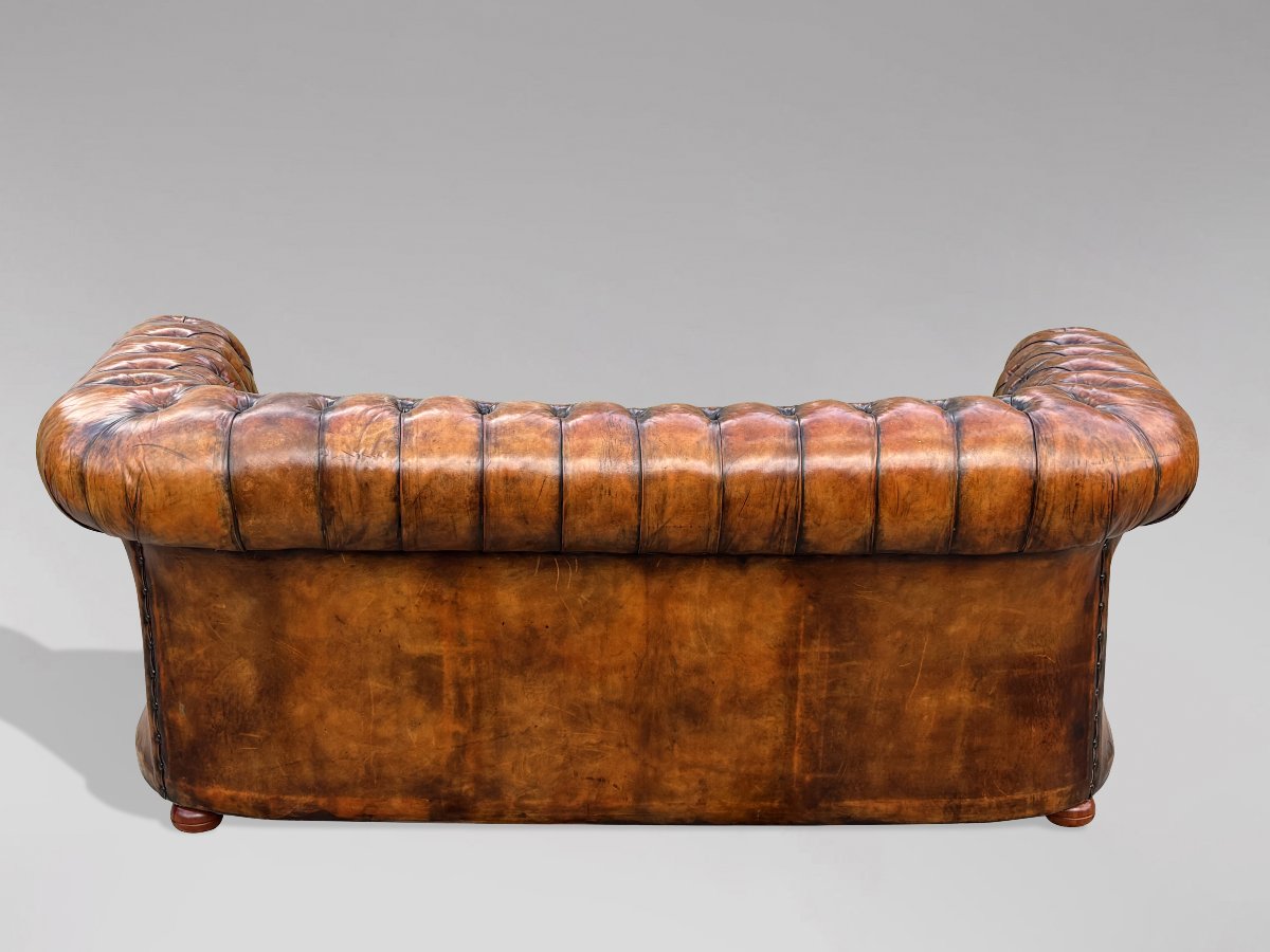 19th-century Victorian-period Brown Leather 3-seater Chesterfield Sofa-photo-3