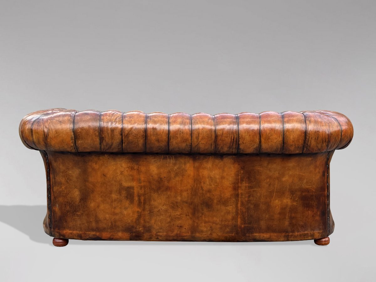 19th-century Victorian-period Brown Leather 3-seater Chesterfield Sofa-photo-7