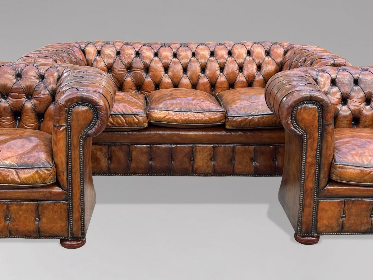 Pair Of 19th-century Victorian-period Brown Leather Club Armchairs-photo-4
