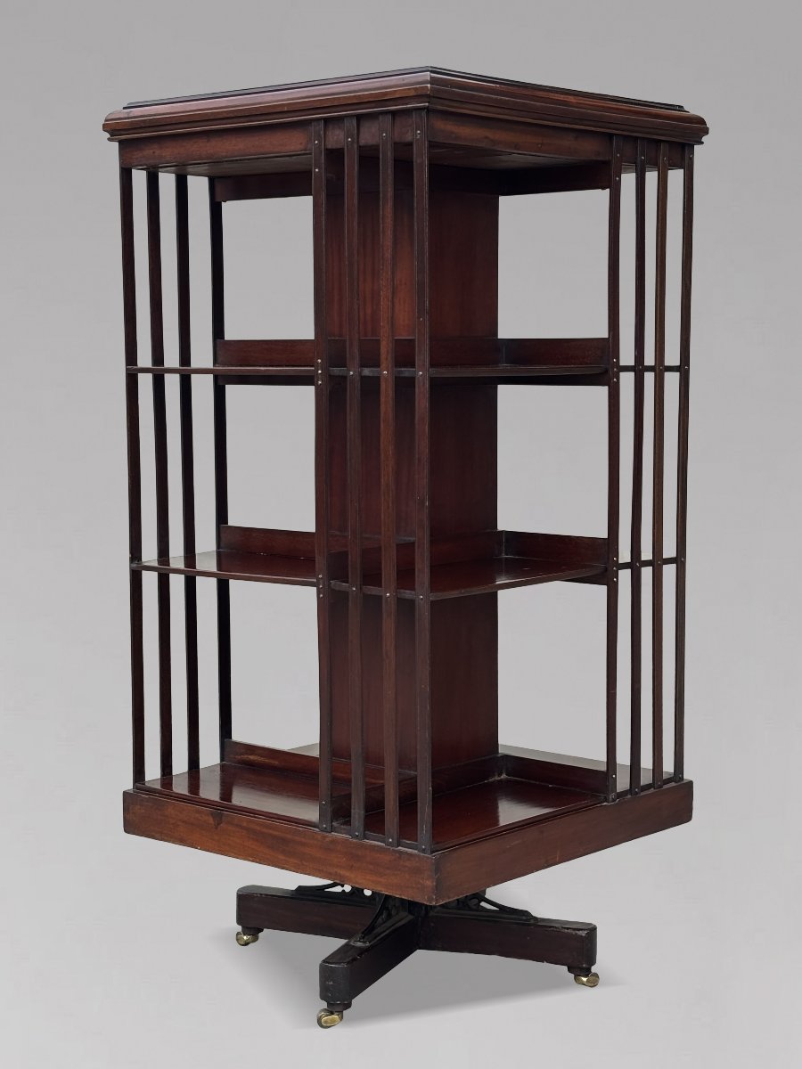 19th-century Victorian Period Tall Mahogany Revolving Bookcase-photo-2