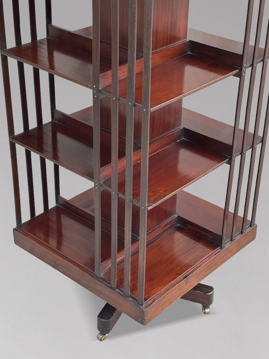 19th-century Victorian Period Tall Mahogany Revolving Bookcase-photo-4