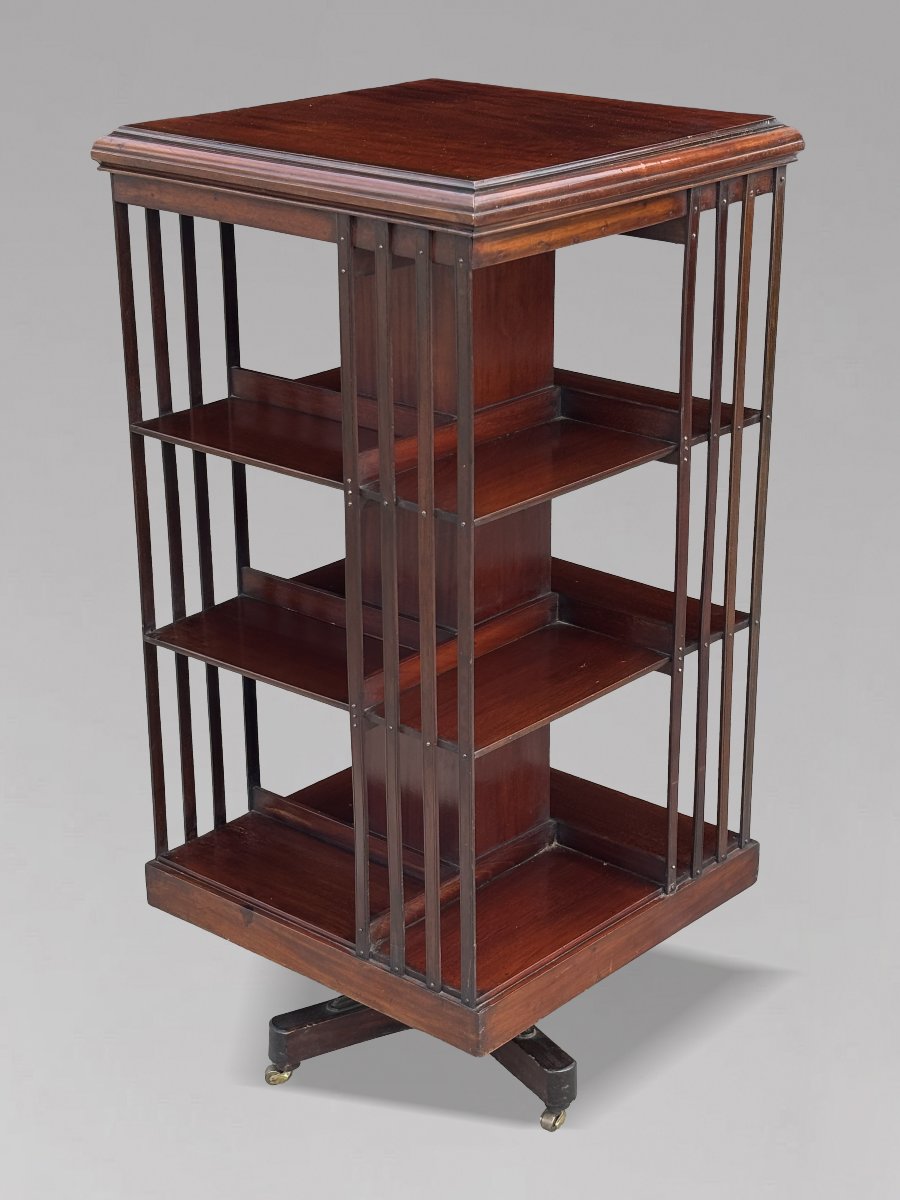 19th-century Victorian Period Tall Mahogany Revolving Bookcase-photo-5