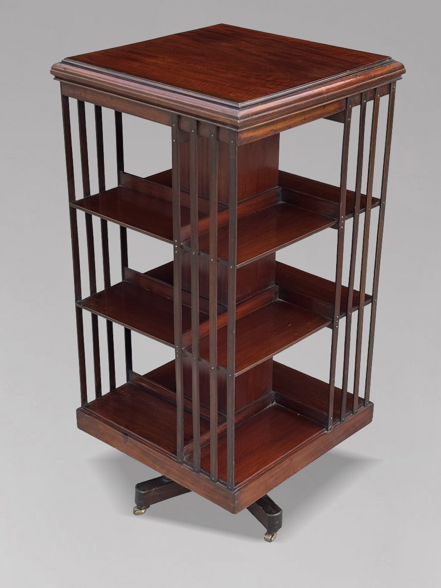 19th-century Victorian Period Tall Mahogany Revolving Bookcase