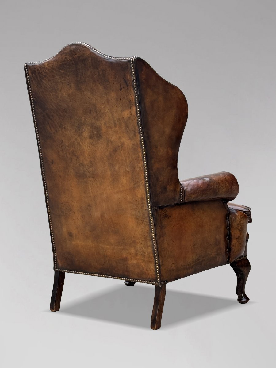 19ème Siècle, Fauteuil de Bibliothèque en Cuir Brun-photo-3