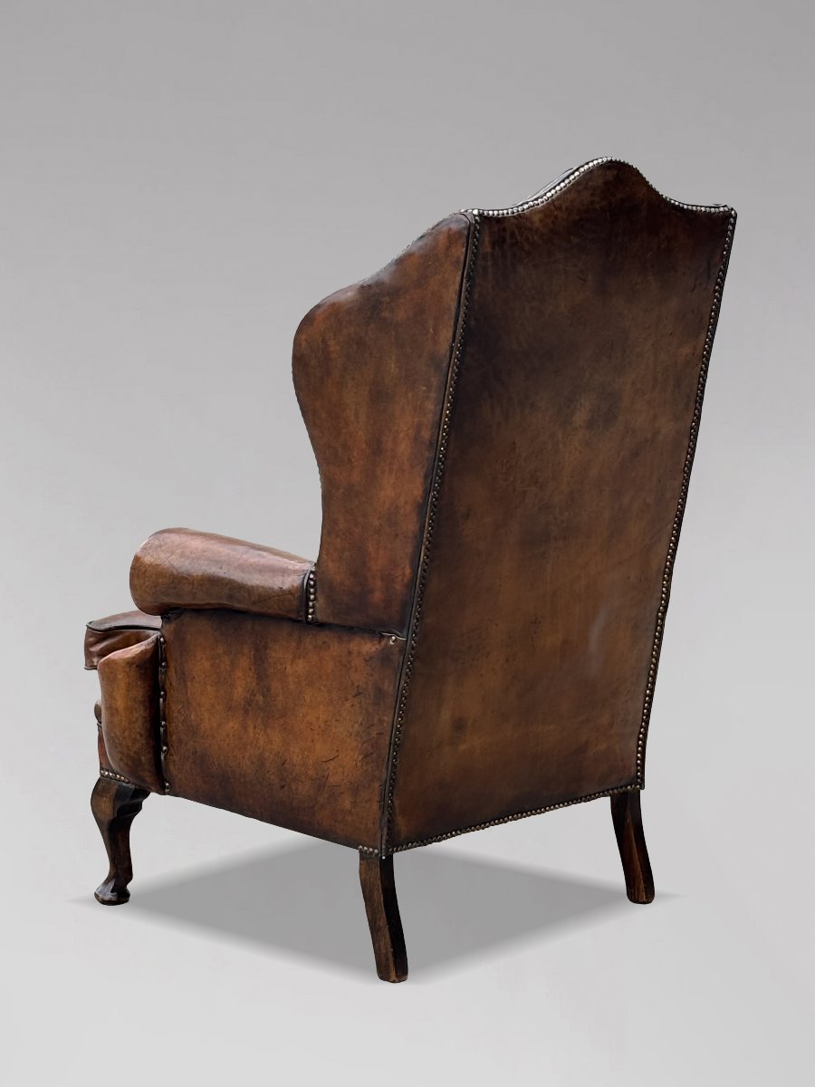 19ème Siècle, Fauteuil de Bibliothèque en Cuir Brun-photo-2