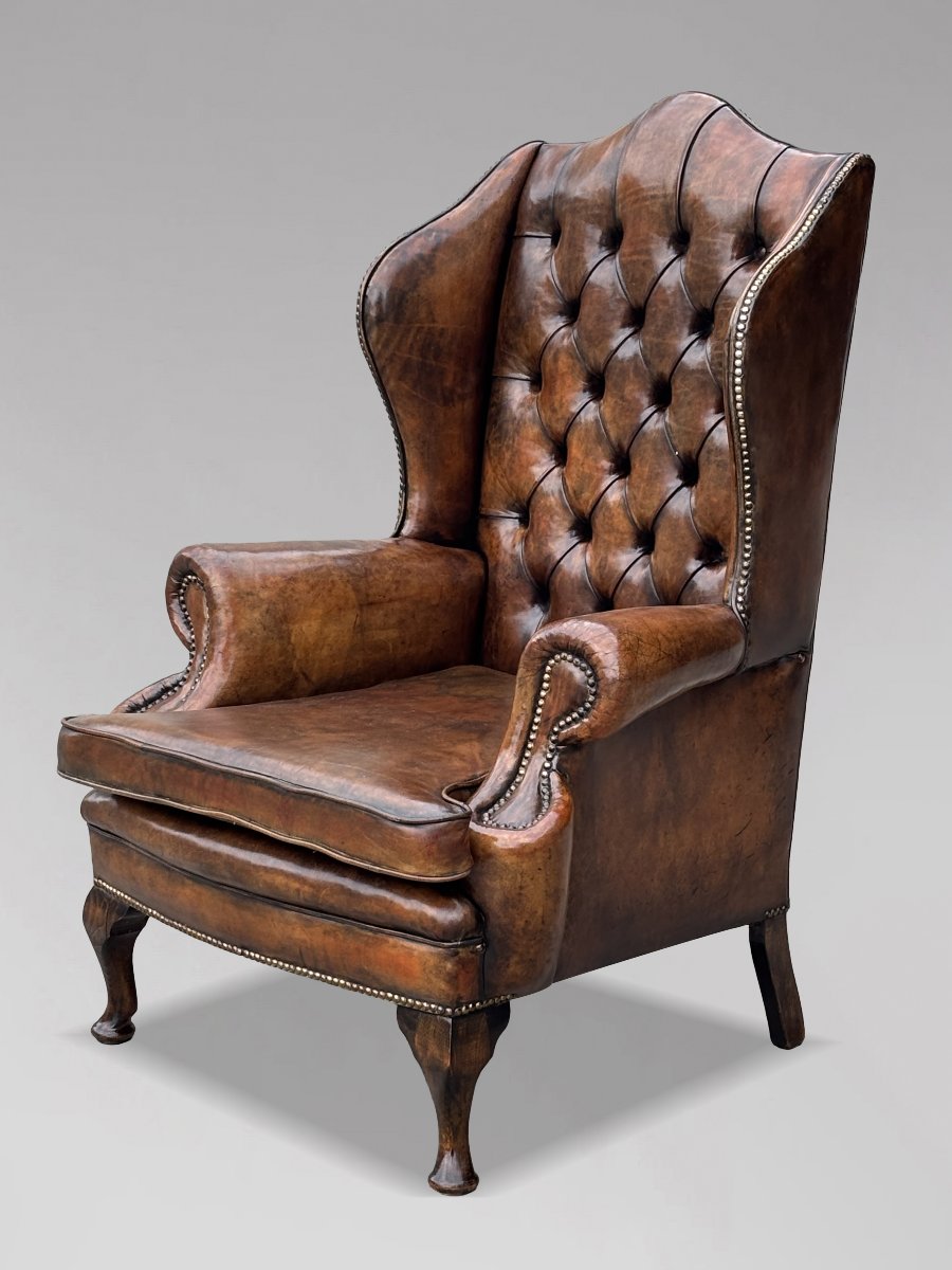 19ème Siècle, Fauteuil de Bibliothèque en Cuir Brun-photo-4
