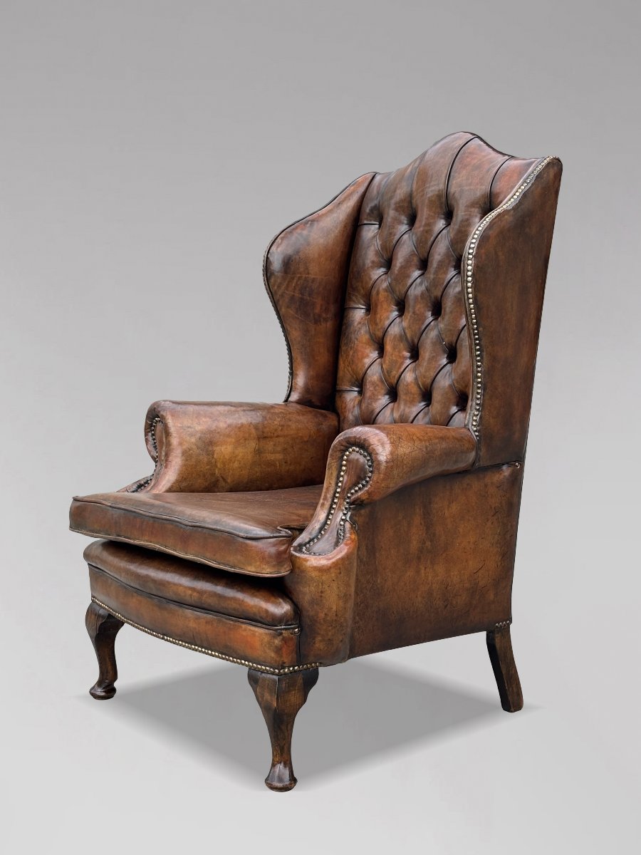 19ème Siècle, Fauteuil de Bibliothèque en Cuir Brun-photo-5
